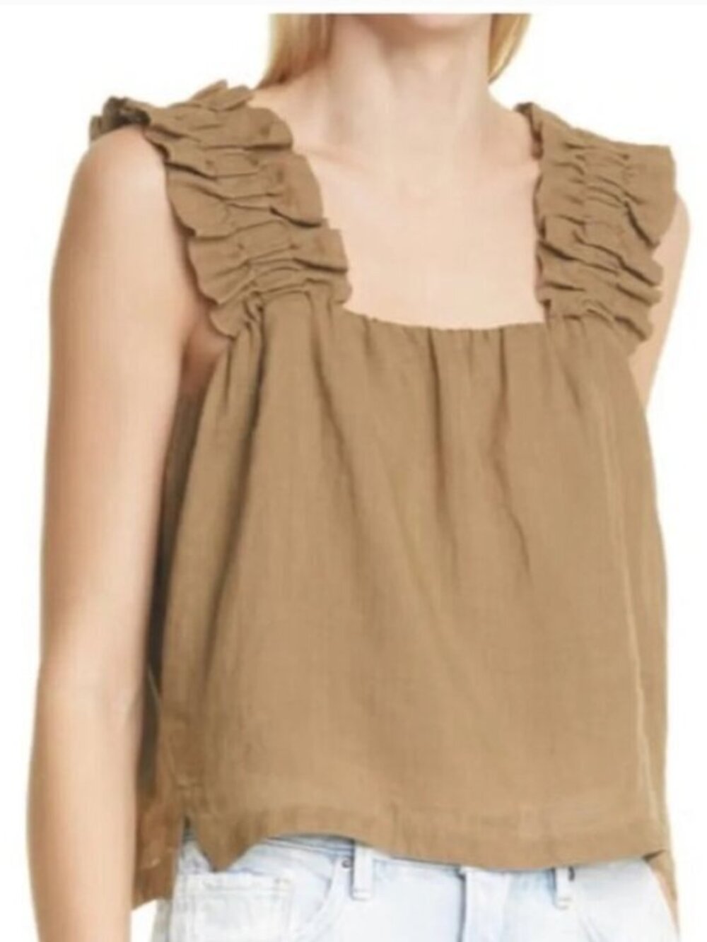 Evereve | Jennie Ruffle Cami Button Back Brown S